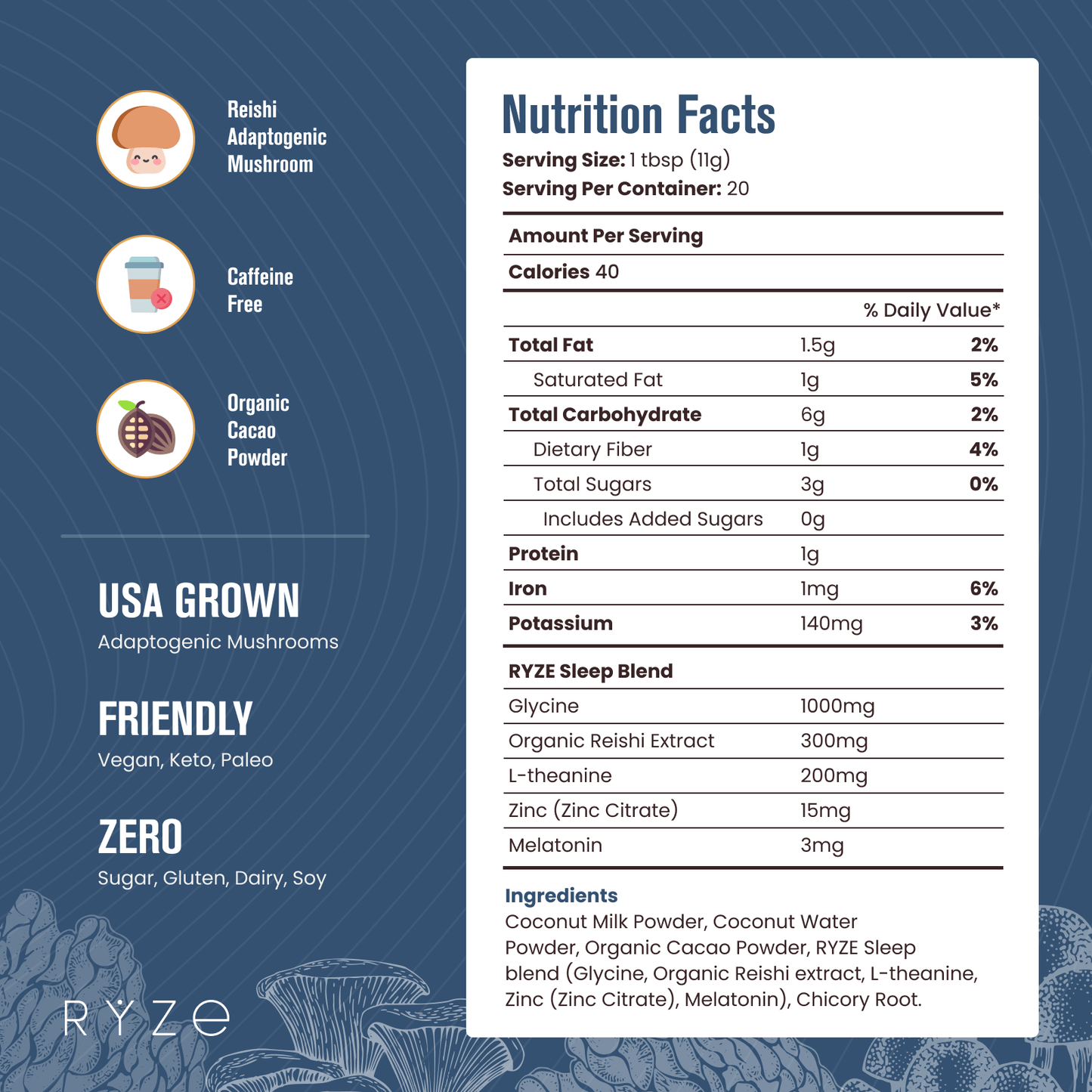 RYZE Hot Cocoa - with 6 Sleep Superfoods to Help F
