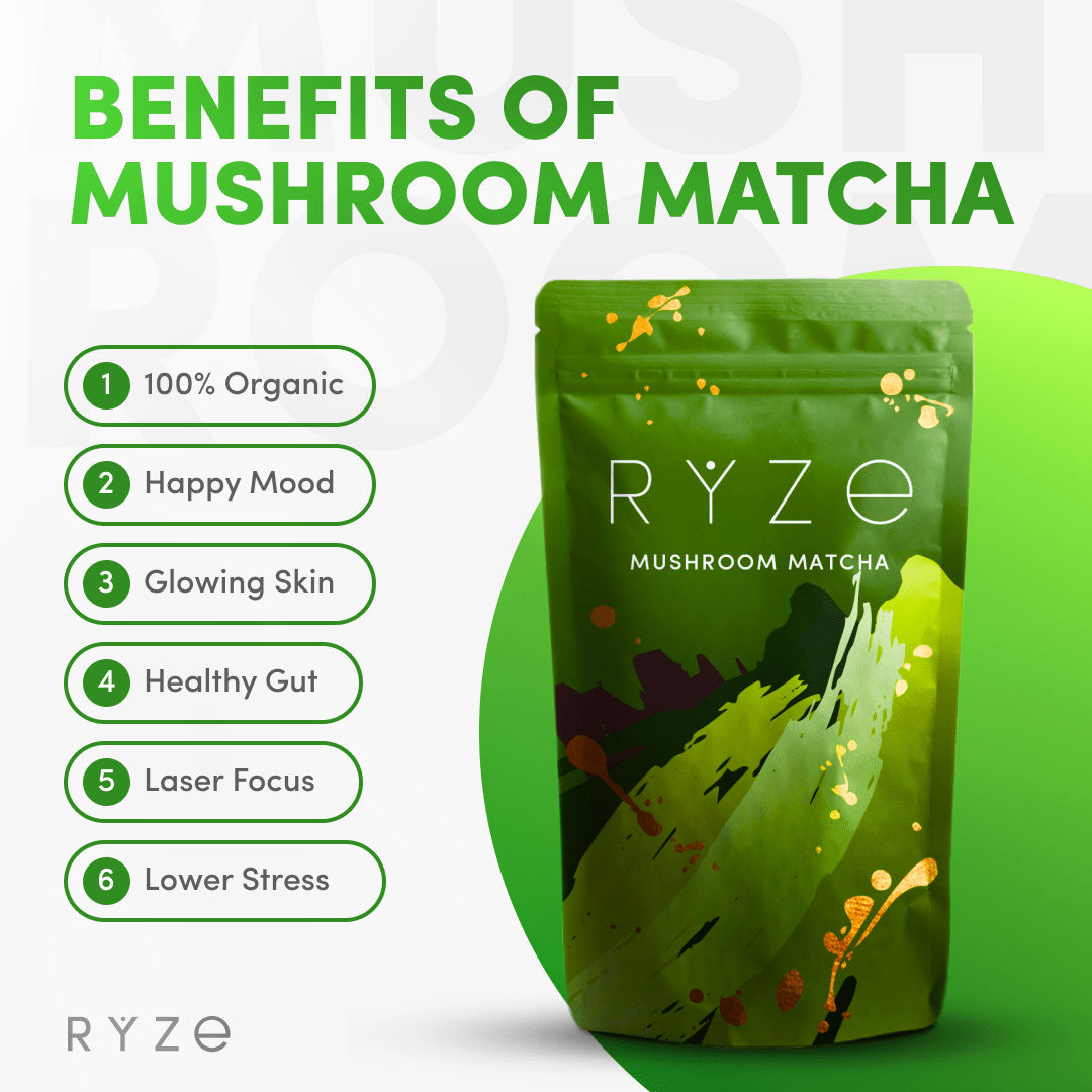 RYZE Mushroom Matcha - with 6 Organic Adaptogenic 